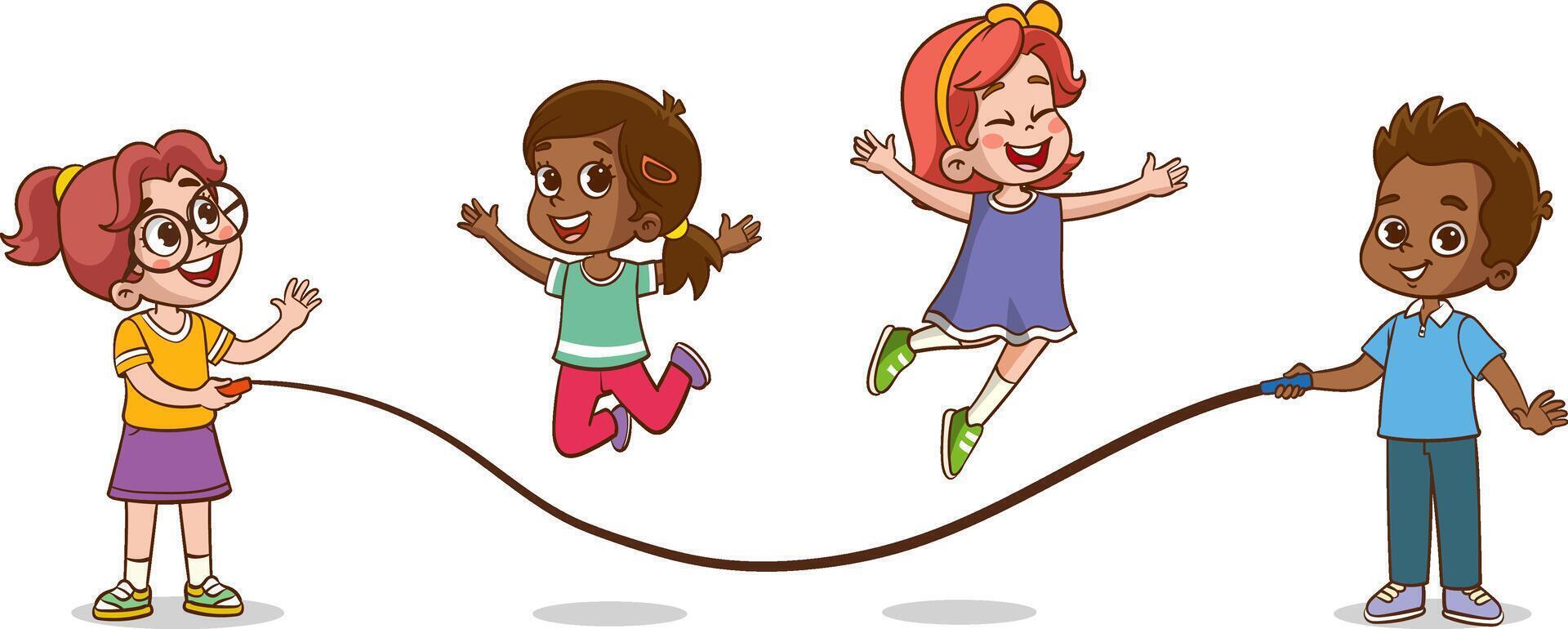 illustration cartoon of kids jumping rope in the park. vector