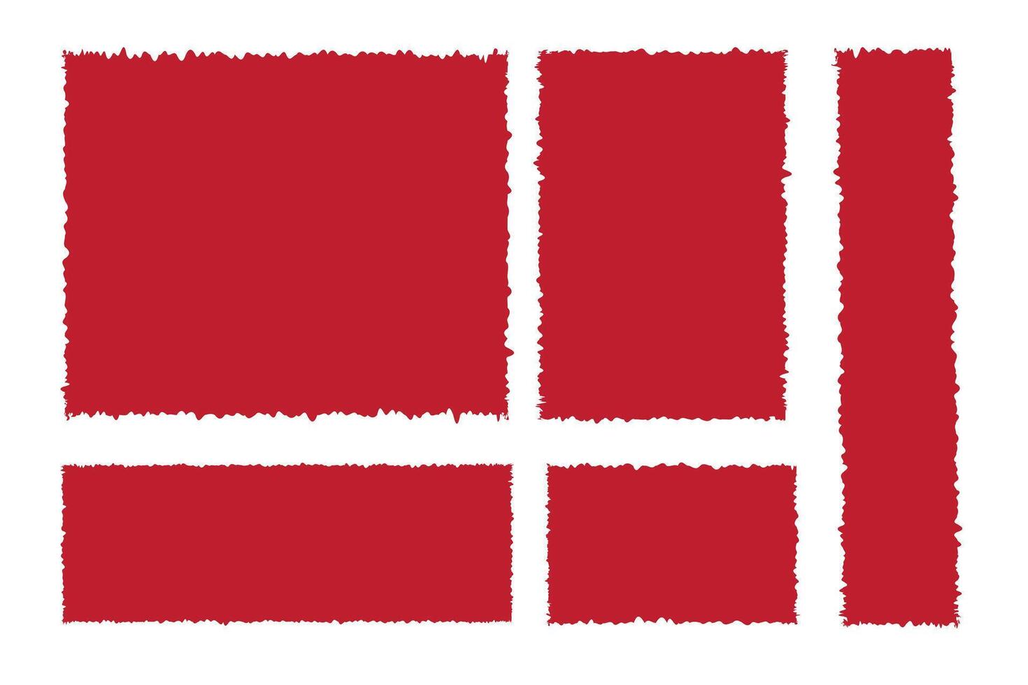 Red Torn paper pieces on white background with different cuts. Torn Paper Texture Set. vector