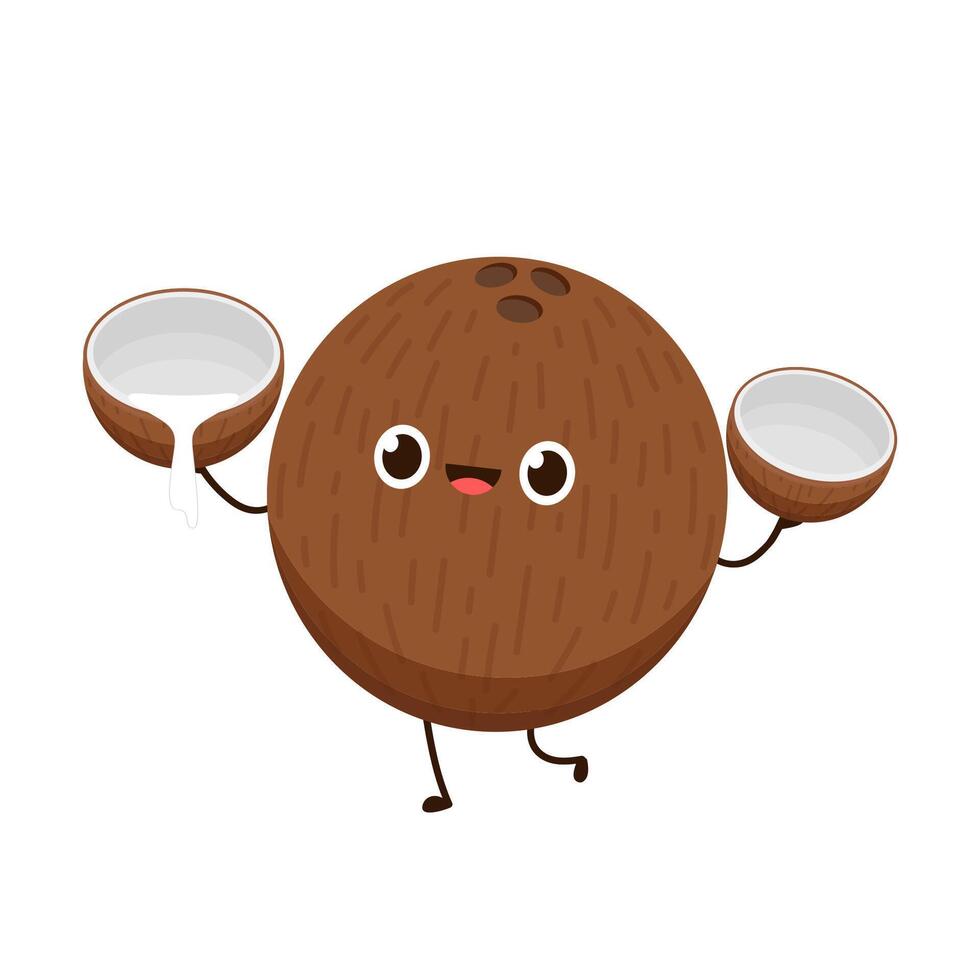Coconut cartoon character. flat illustration isolated on white background. vector