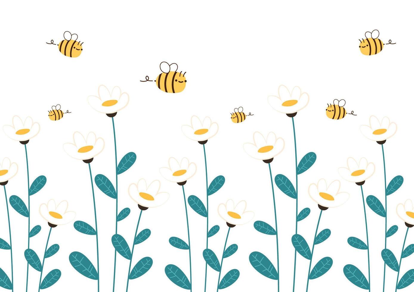 Bee cartoon and Flower isolated on white background illustration. Cute cartoon character. Cube Bee . vector