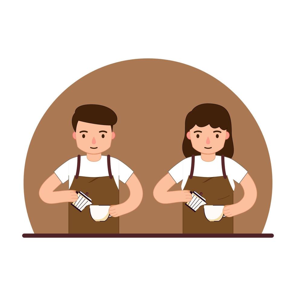 Barista Prepare Coffee Working Order. Barista cartoon. vector