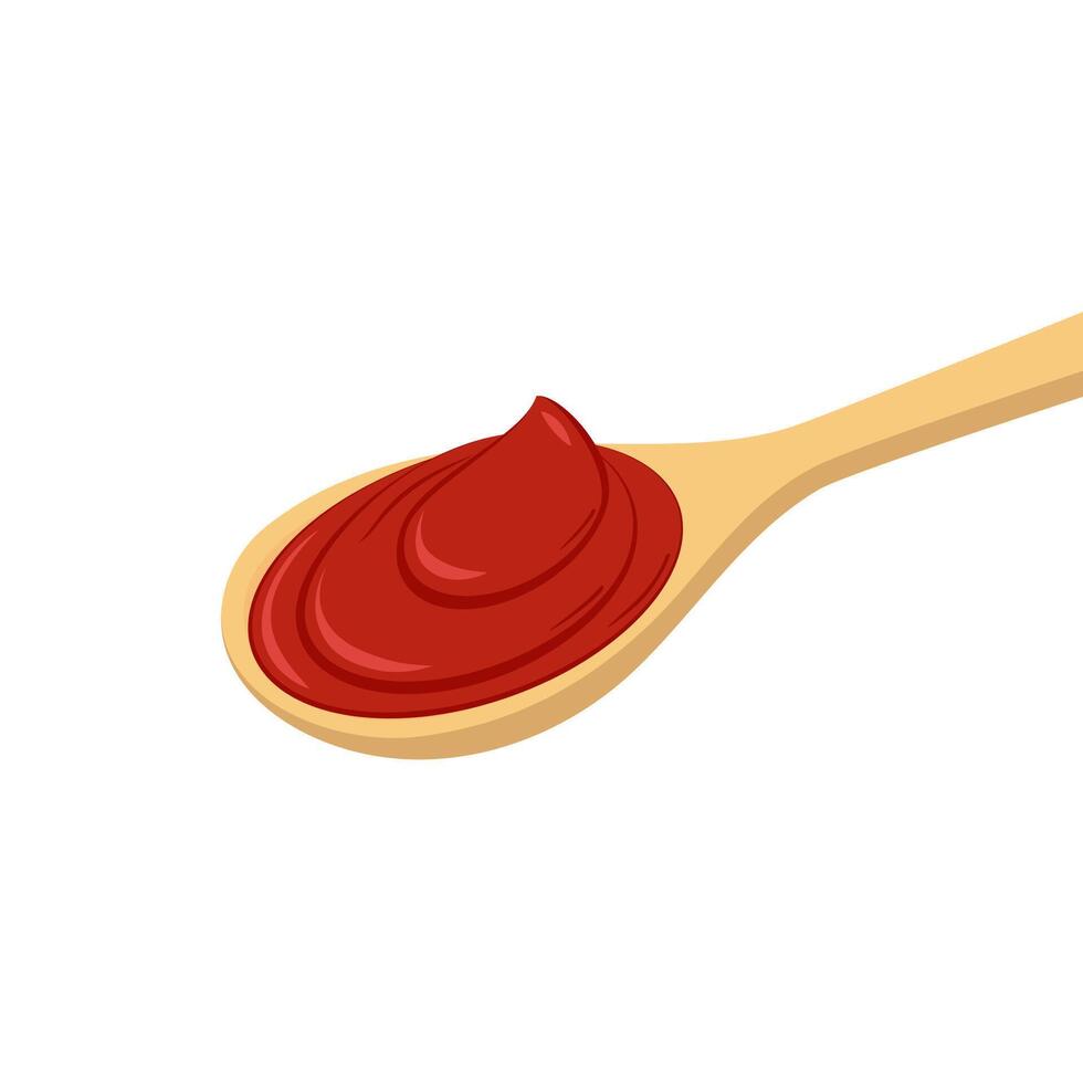 Tomato sauce on spoon . Tomato sauce . vector