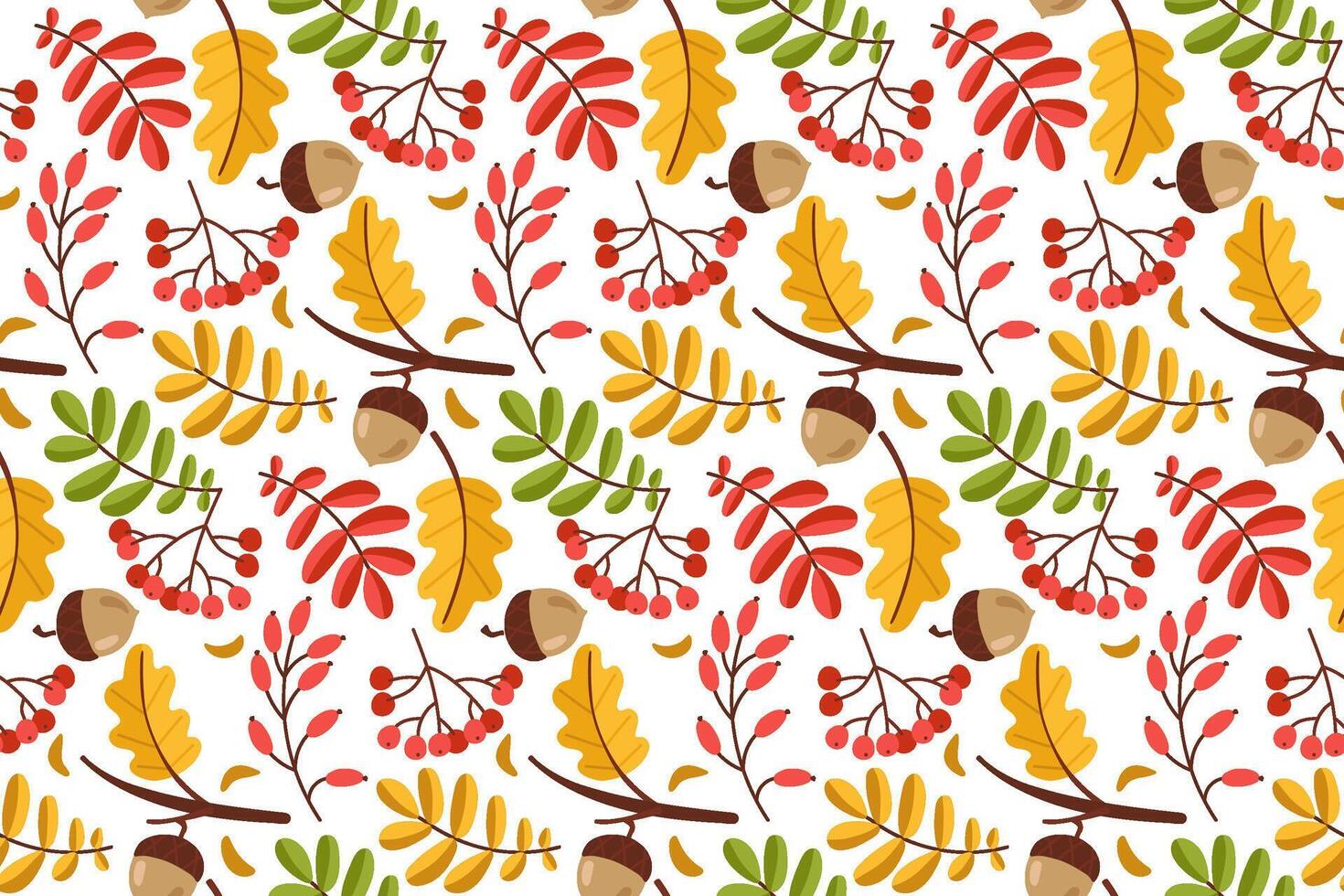 Autumn Leaves, Berries, and Acorns Pattern vector