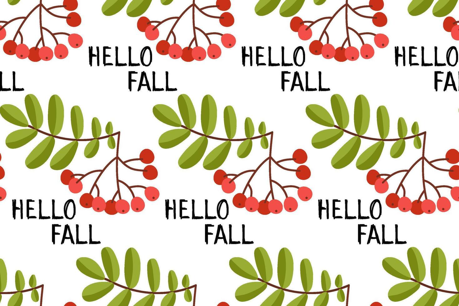 Hello Fall Berries and Branches Pattern vector