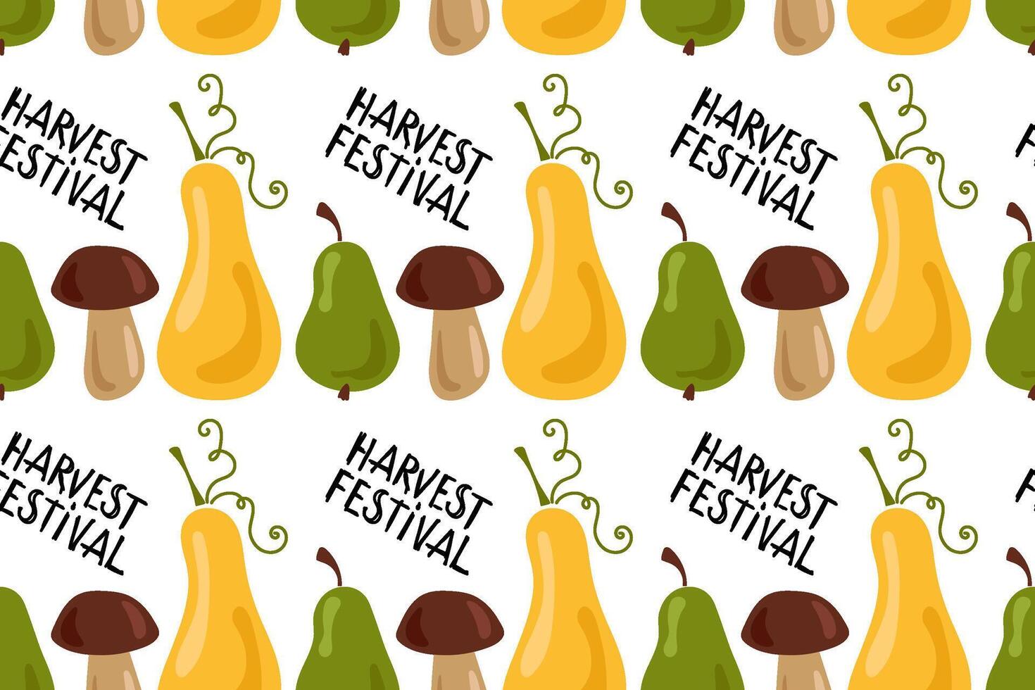Harvest Festival Pattern With Pears, Mushrooms, and Pumpkins vector