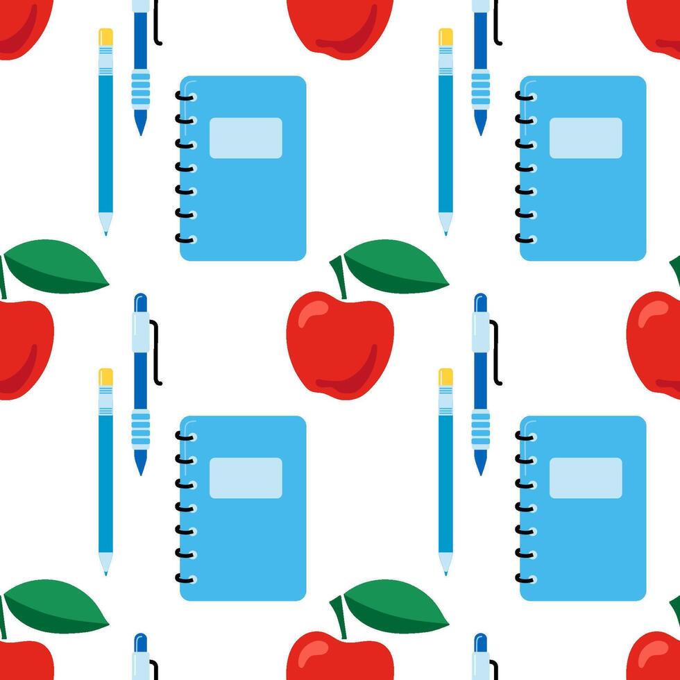 Seamless pattern with school theme elements. Book, pencil, pen, rulers. vector