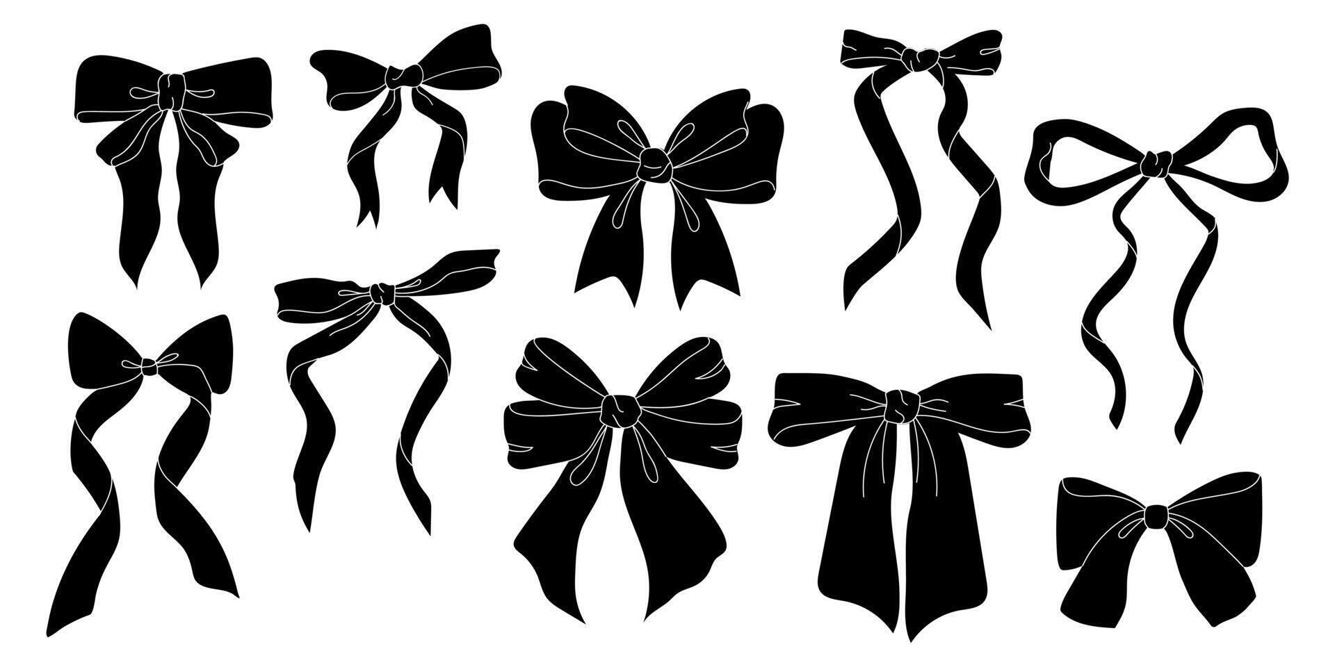 set wedding party Black Bow Silhouettes vector