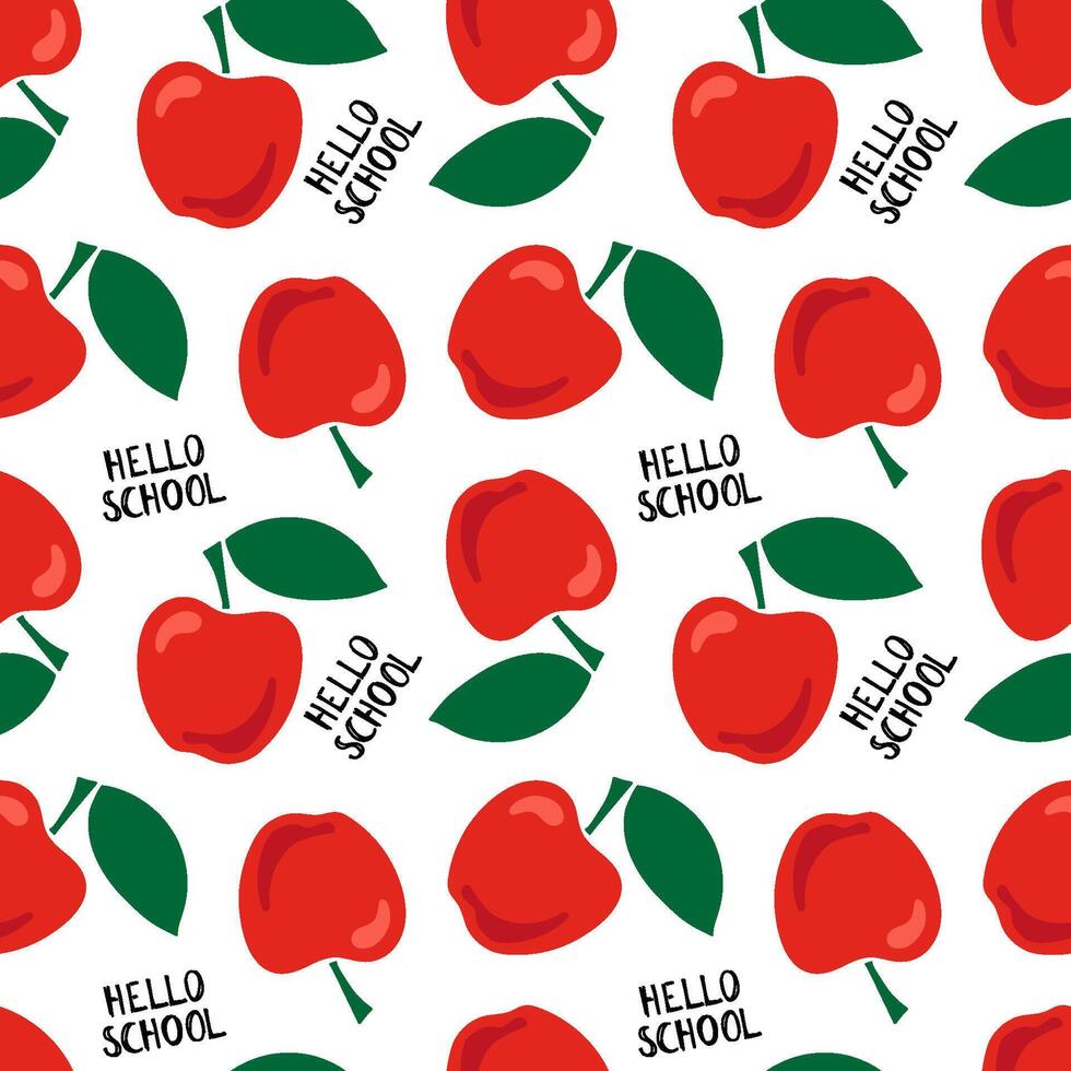 Seamless pattern with red ripe apples and leaves on a white background. . vector