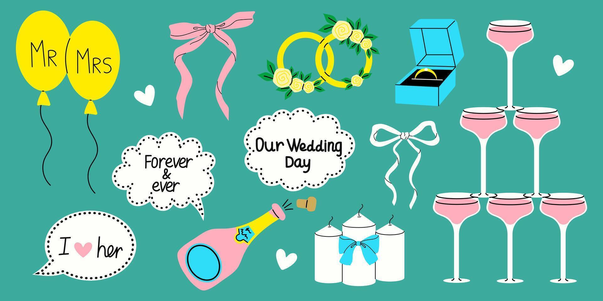 set wedding party Wedding Day Clipart vector