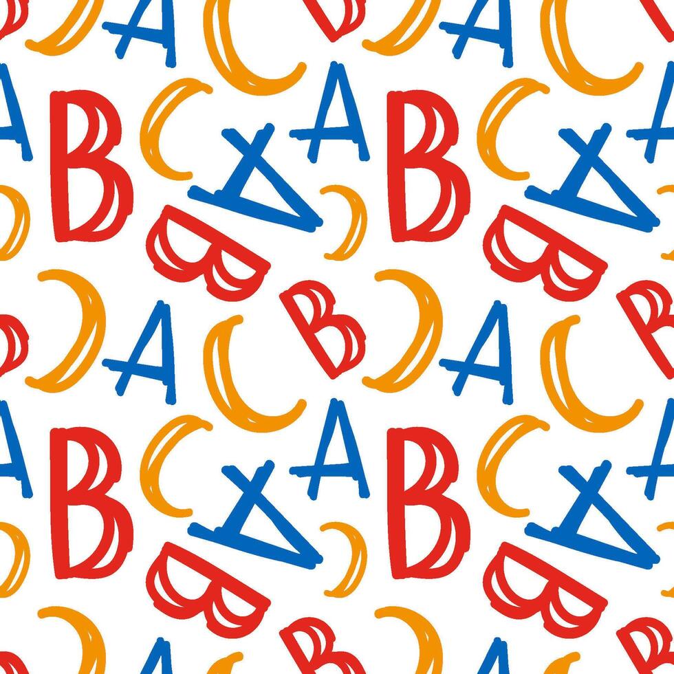 Abstract seamless pattern with colorful letters on a white background. Alphabet. vector