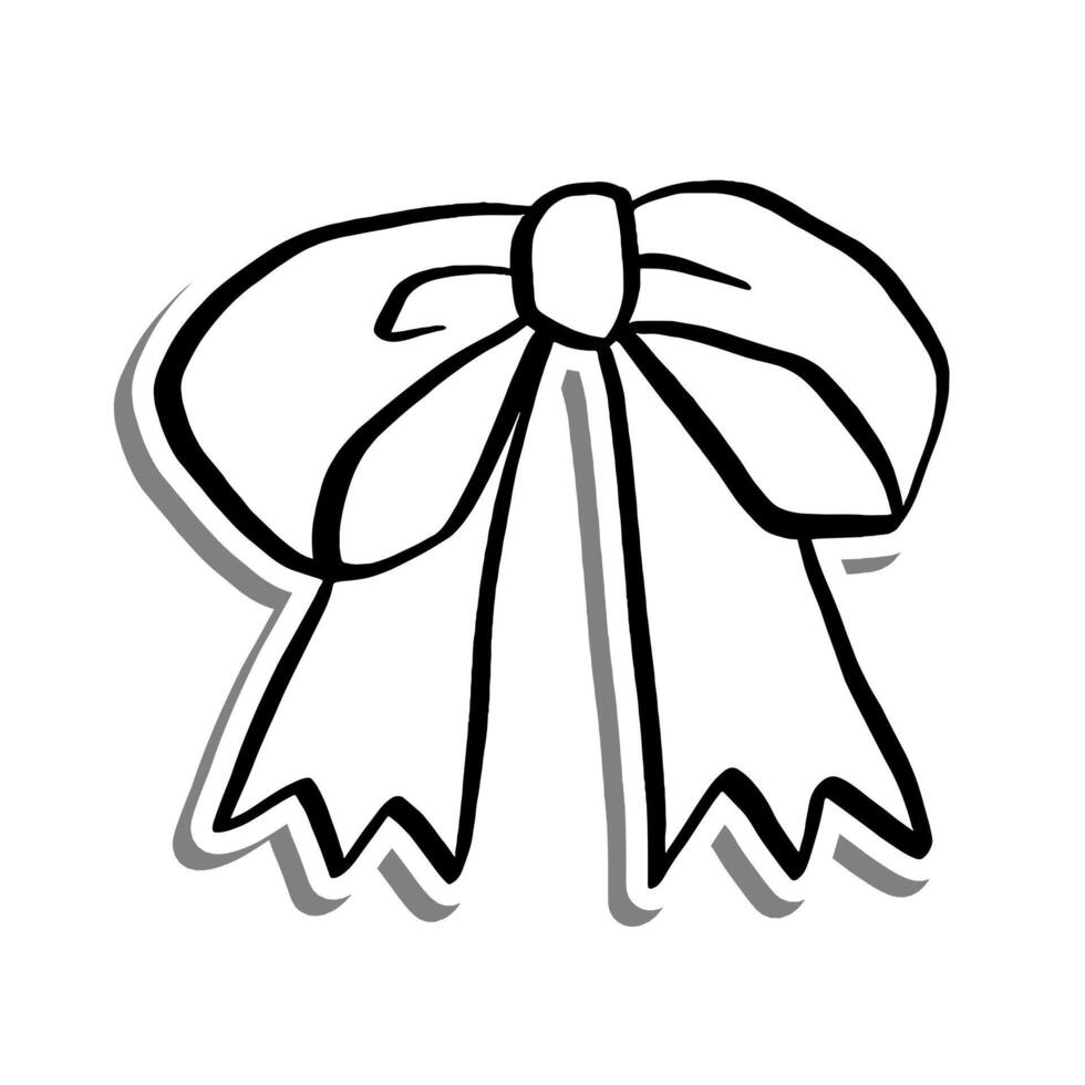Simple Bow Outline on white silhouette and gray shadow. Illustration cartoon style for decorate, coloring and any design. vector