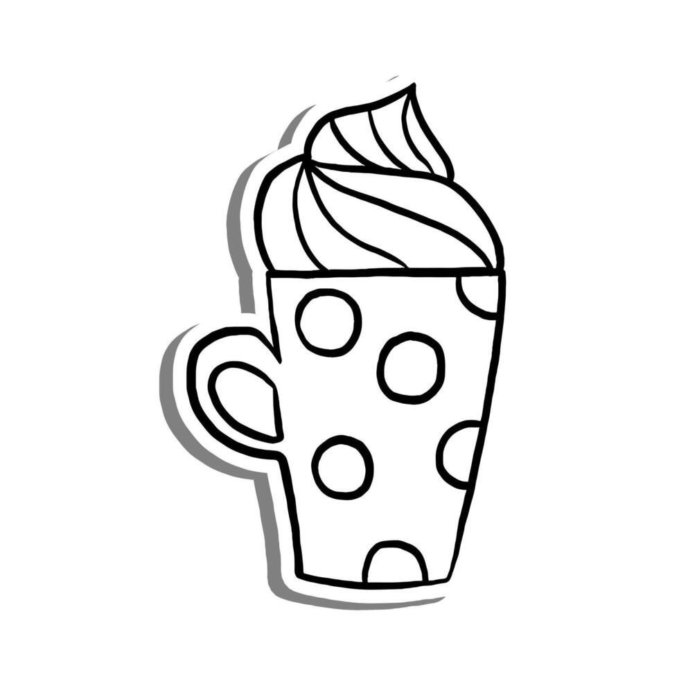 Whipped Cream Drink Outline on white silhouette and gray shadow. Illustration cartoon style for decorate, coloring and any design. vector