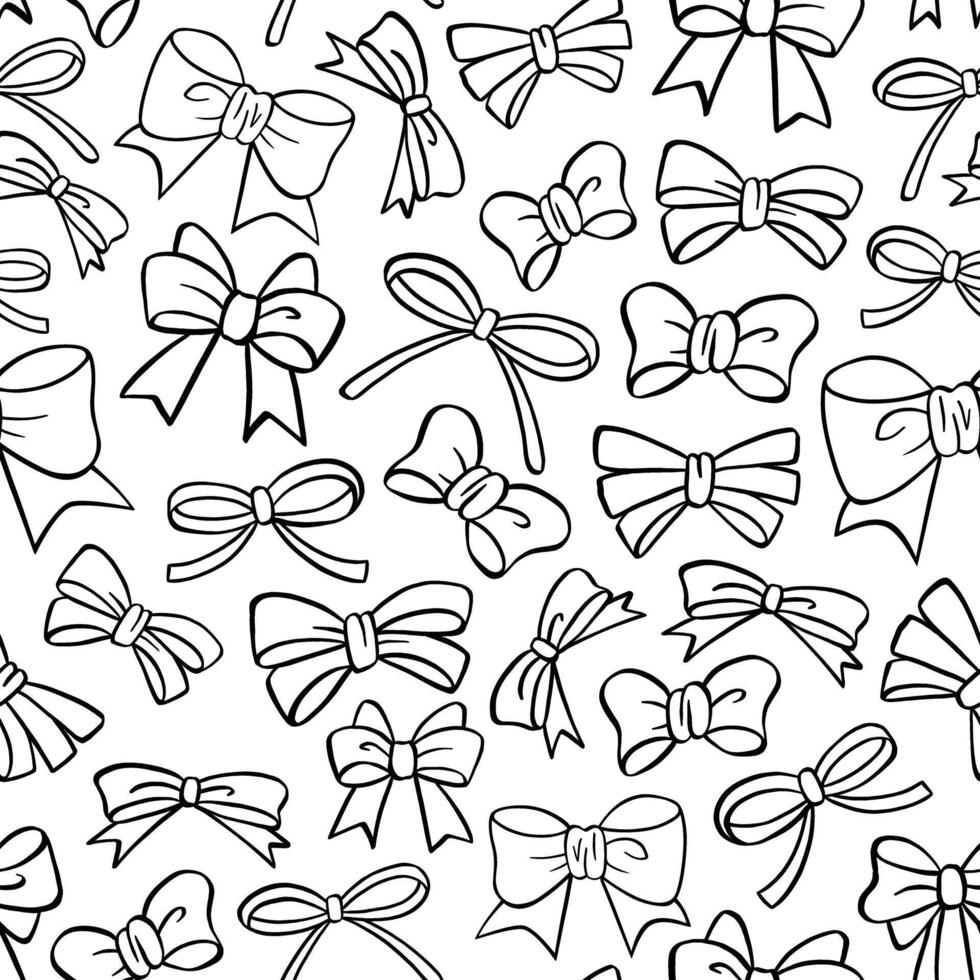 Hand Drawn Doodle Outline Bow Ribbon Seamless Pattern. Design for paper, covers, cards, fabrics, background and any. illustration elements. vector