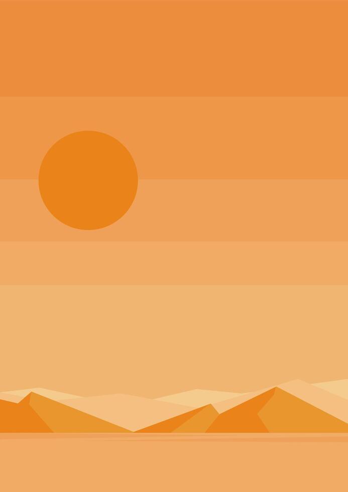 Orange Desert morning landscape illustration. Boho rocky valley wall decor. West Mitten buttes vector