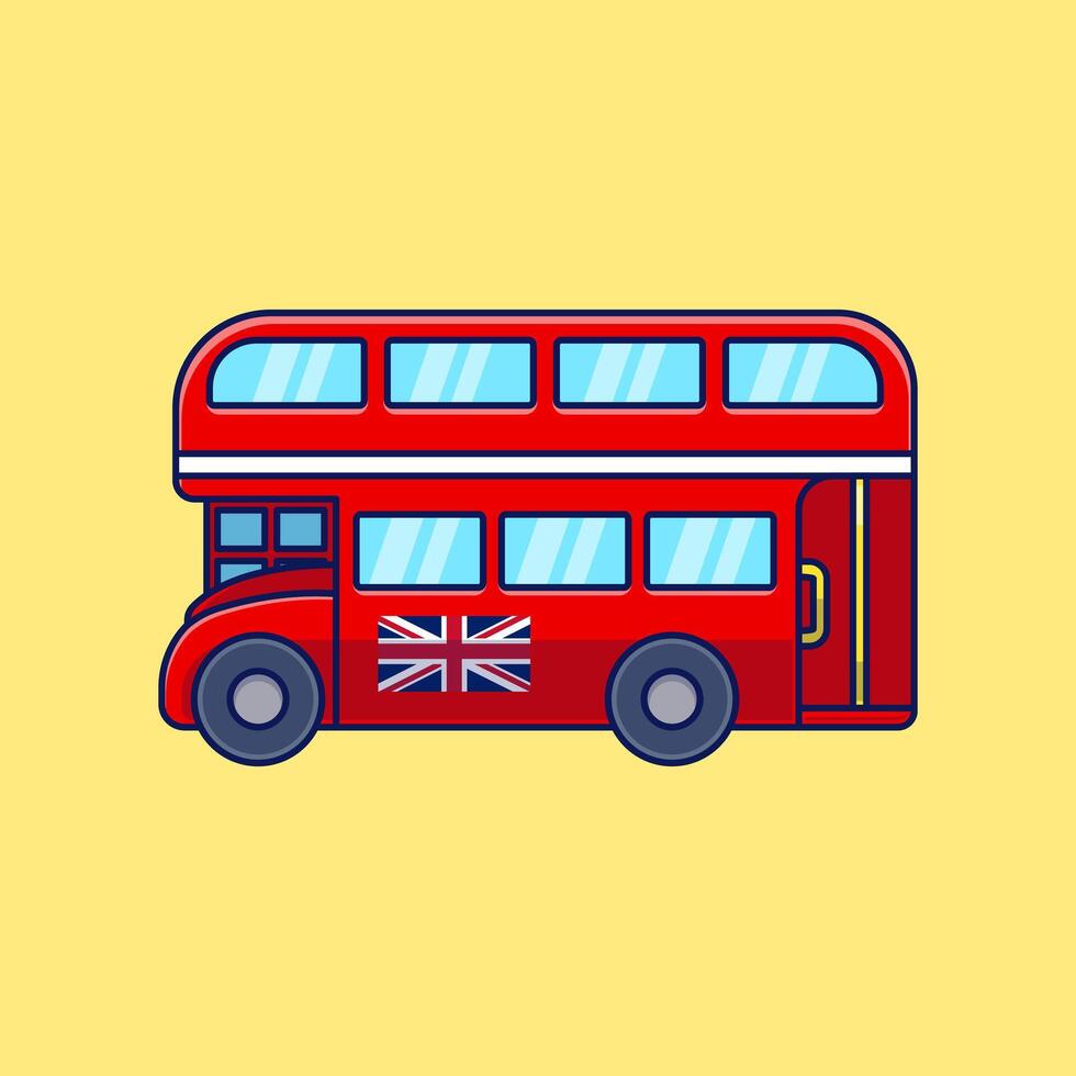Double Decker Bus Cartoon Icon Illustration. Classic Transportation. Flat Cartoon vector