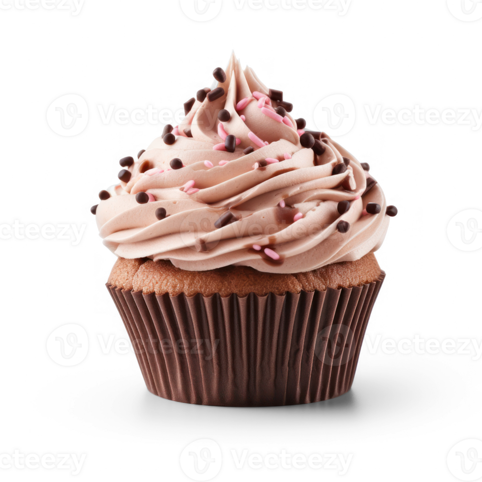 a chocolate cupcake with chocolate frosting on top png