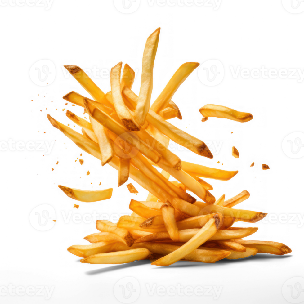 french fries falling on a transparent background png
