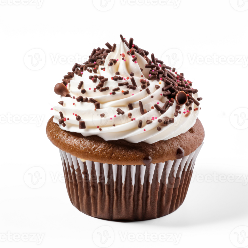 a cupcake with chocolate frosting and sprinkles png