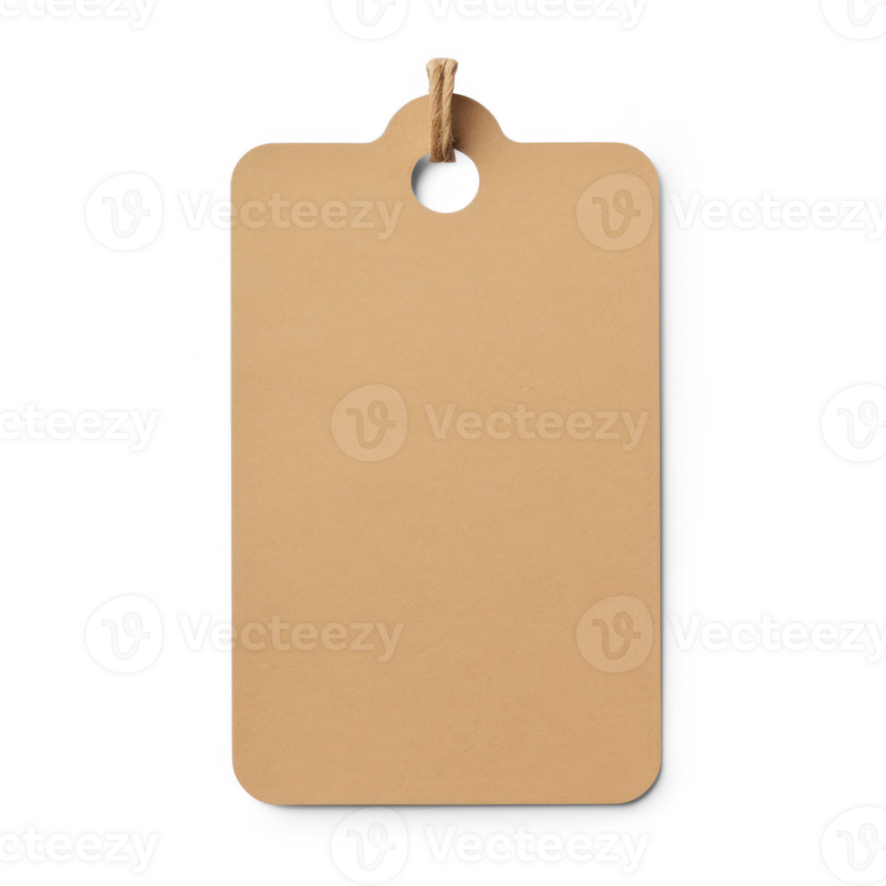brown paper tag hanging on a hook on a transparent background png