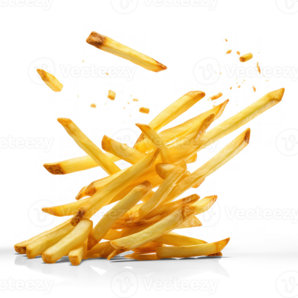 french fries falling on a transparent background png