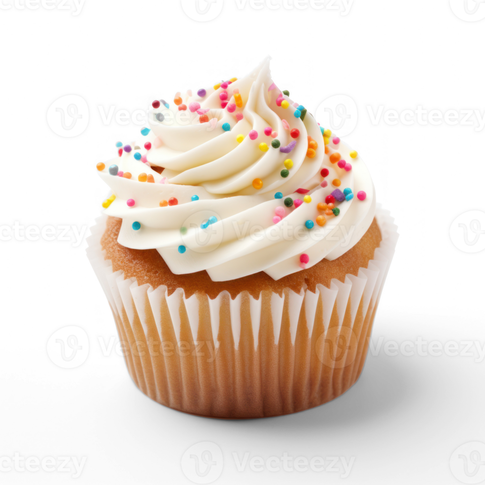 cupcake with white frosting and sprinkles on a transparent background png
