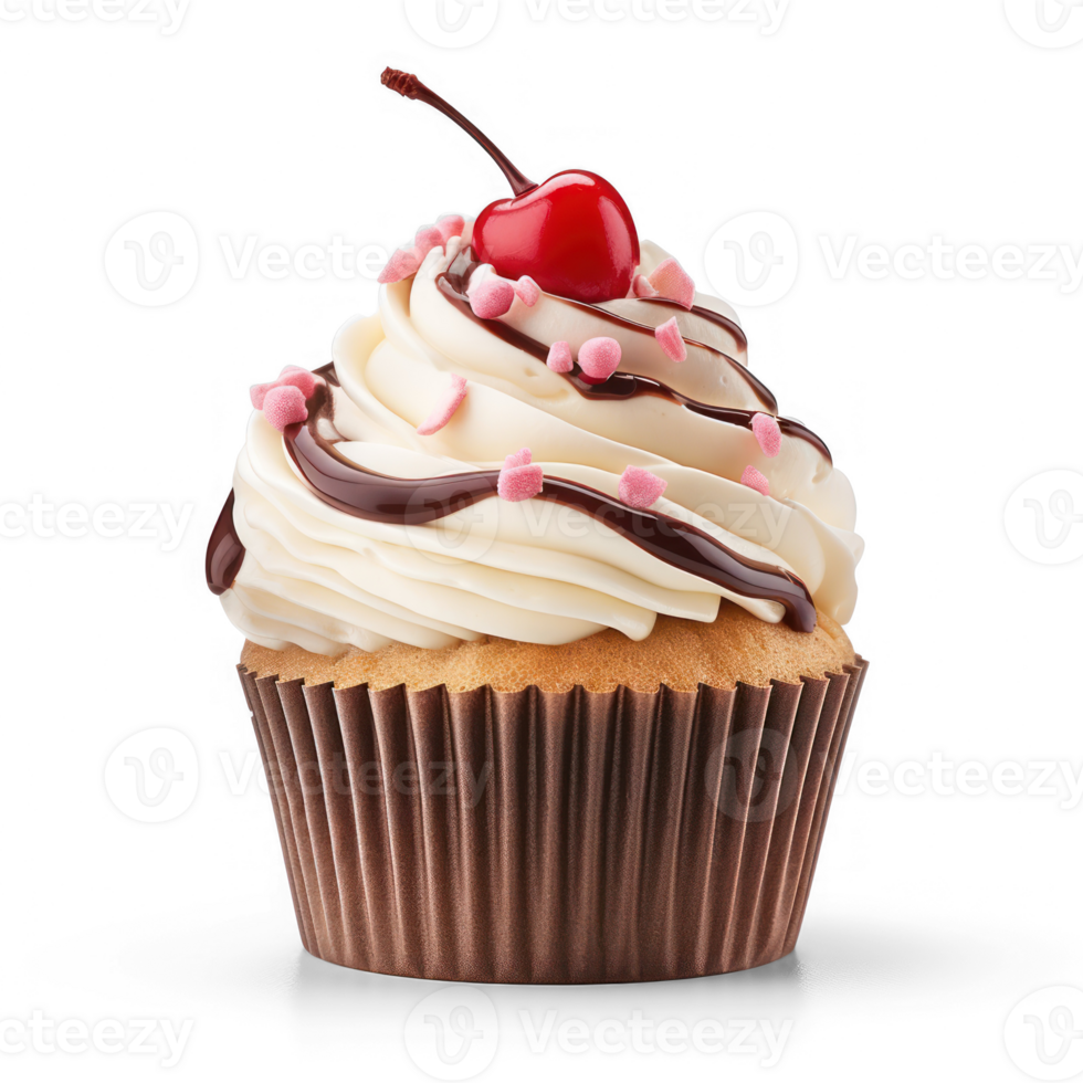 cupcake with chocolate frosting and cherry on top png