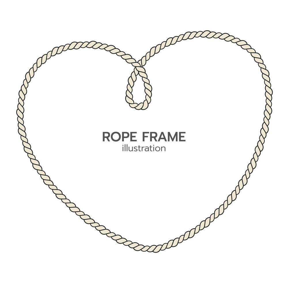 Rope border and frame. lasso twisted and crisscrossed until a heart. vector