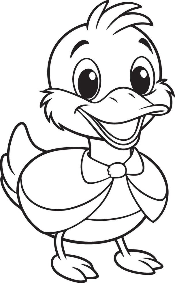 Cute Duck Doodle Coloring Cartoon Character vector