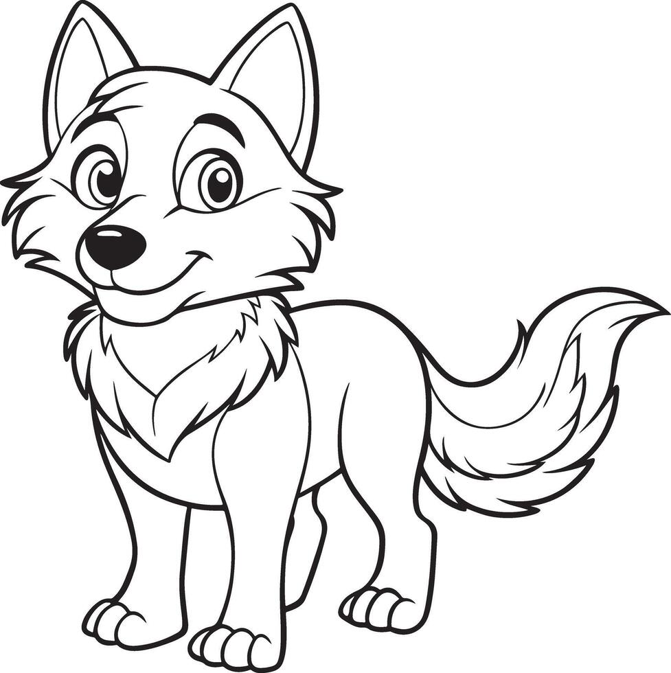 Cute Wolf Doodle Coloring Page Character for Kids' Activities vector