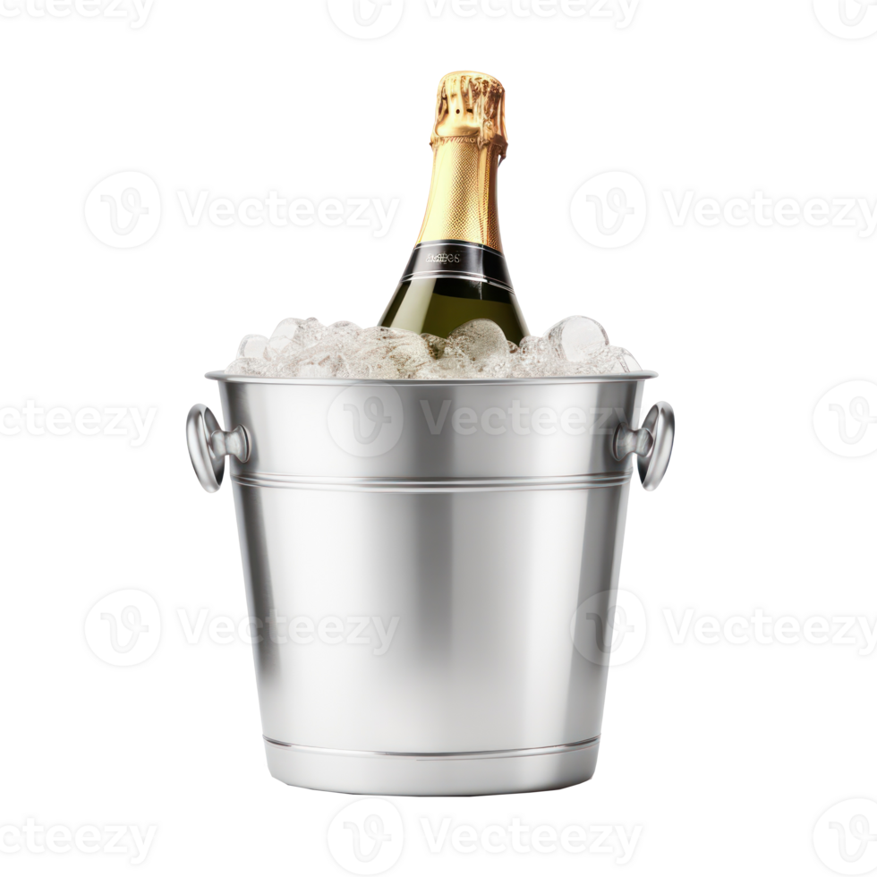champagne bottle in ice bucket on transparent background png
