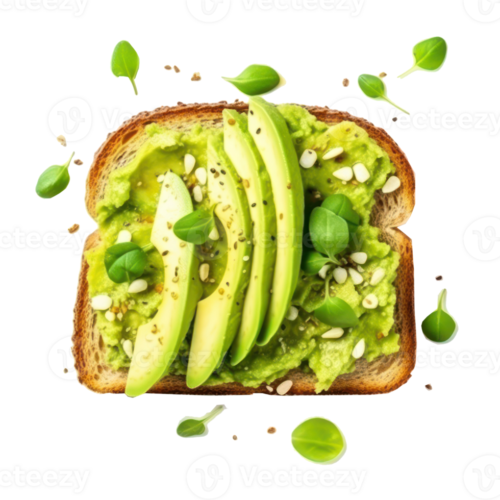 avocado toast with seeds and sprouts on transparent background png