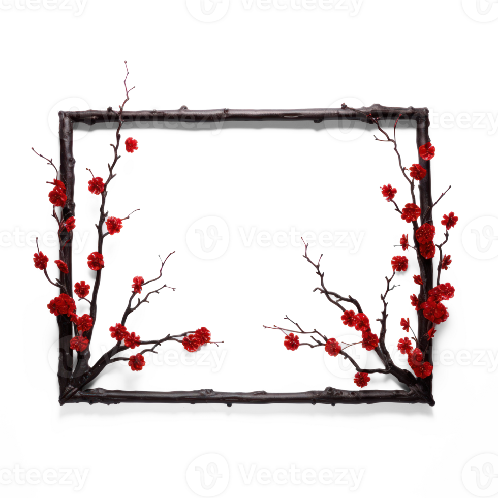 a frame with red flowers on it png