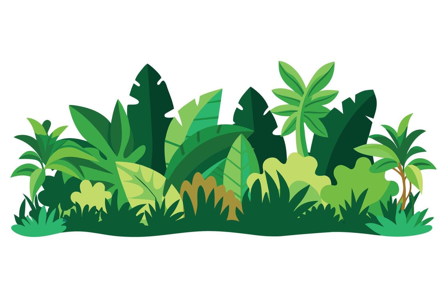 Greenery tropical shrubs row cutout isolated flat illustration vector
