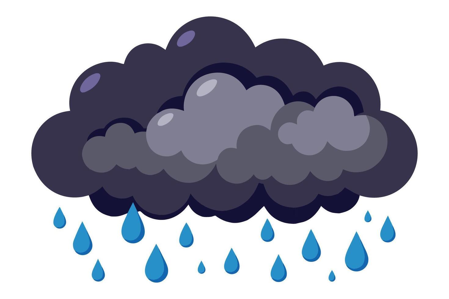 Dark rain clouds with droped rain illustration on white background. vector
