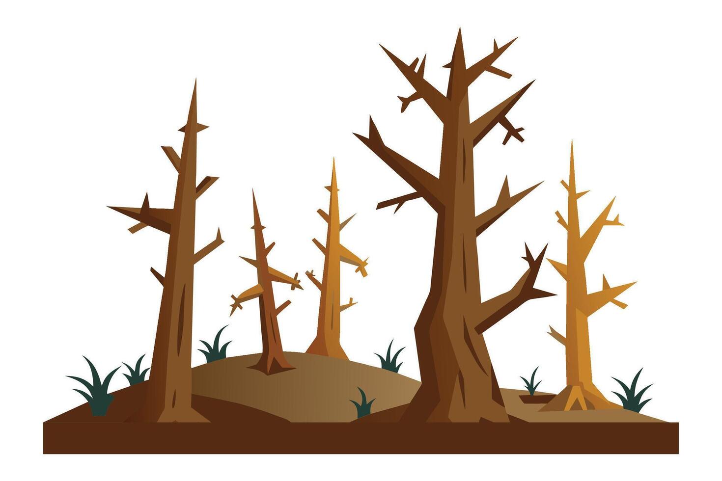 Dead pine trees wood shapes flat illustration vector