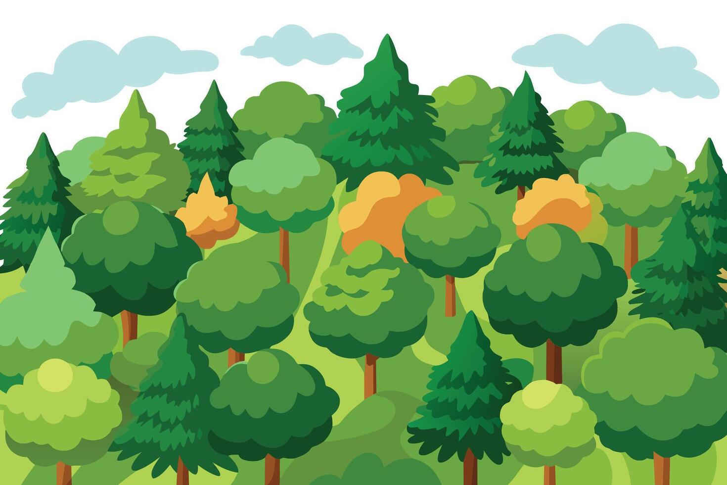 Aerial view greenery forest canopy landscaping flat illustration on white background vector