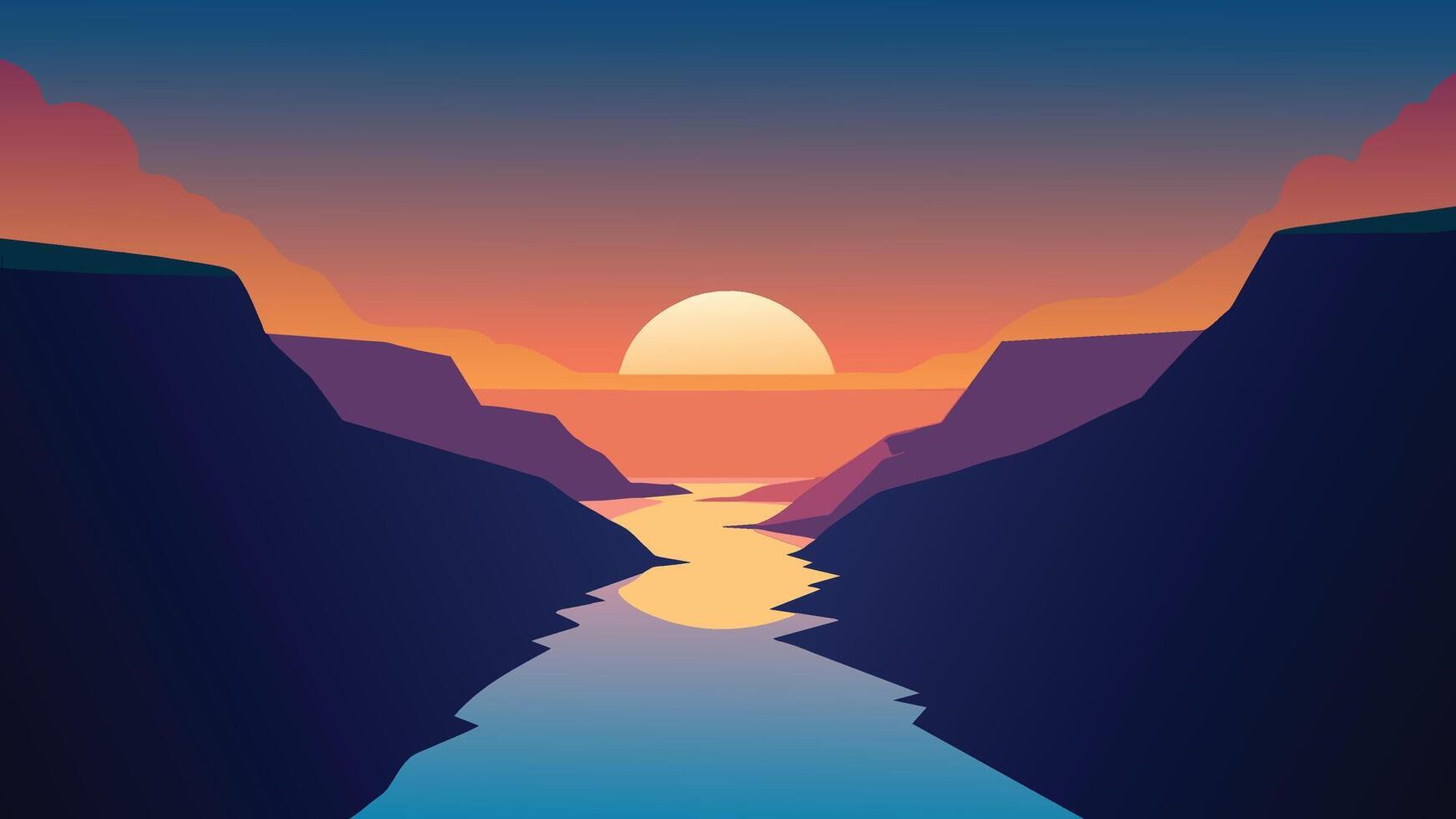 Fantastic summer sunset on Studlagil Canyon. Incredible evening view ofJokulsa A Bru river. Beauty of nature concept background. vector