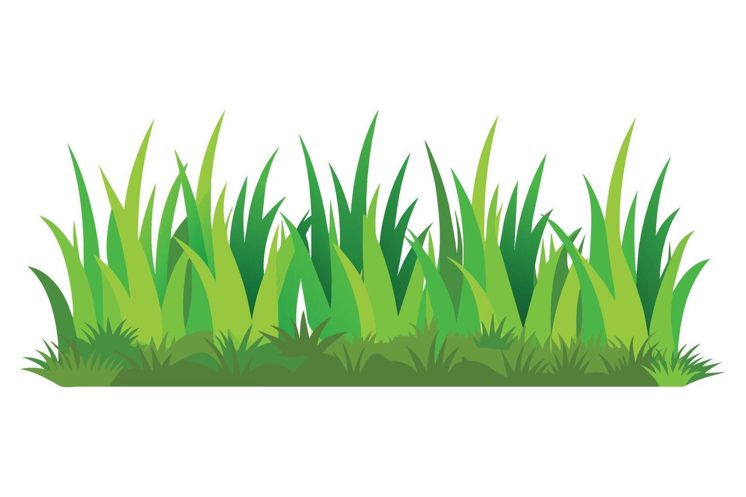 Verdant grass tufts row flat illustration on white background vector