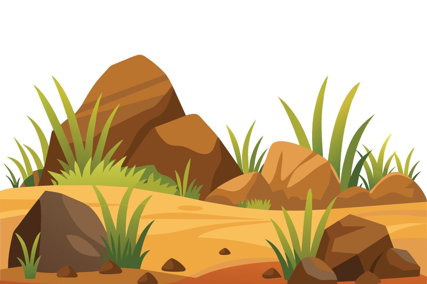Savanna grass fields meadown with rocks illustration vector