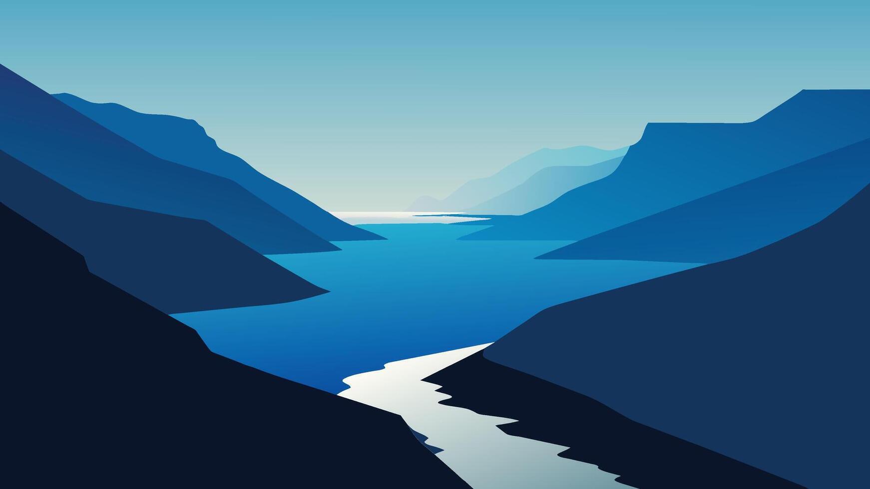Trekking to Sorvagsvatn lake Vagar Faroe Islands Denmark Europe. Unbelievable summer seascape of Atlantic Ocean. flat illustion nature background vector