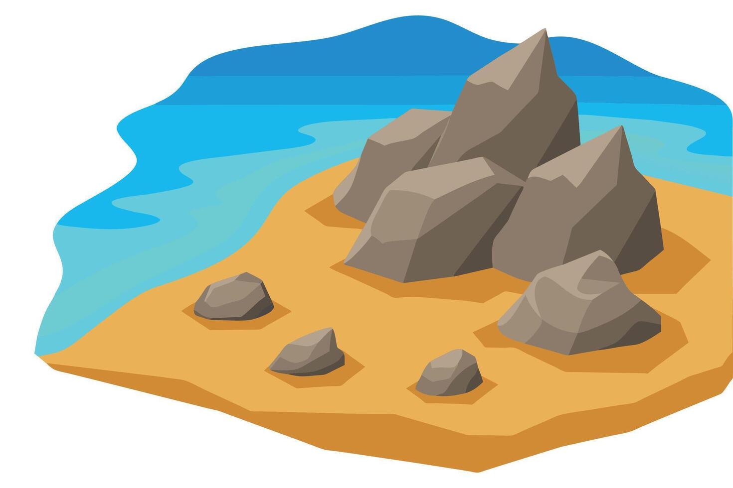 Cut out rocks on sand beaches landscape illustration vector