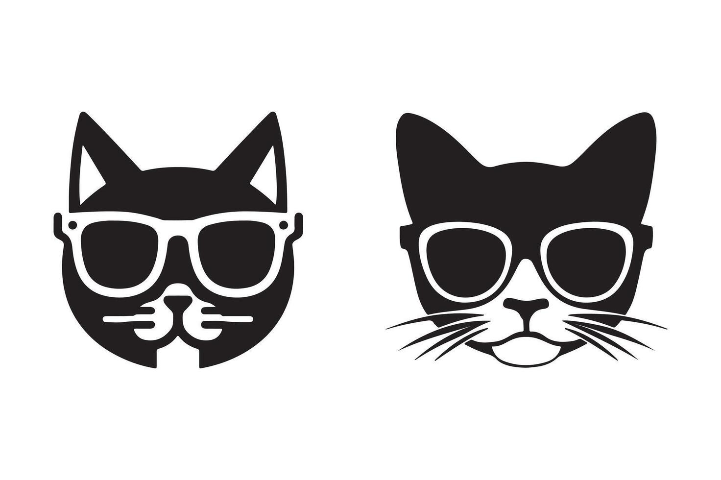 Cat head with sunglasses silhouette art illustration vector