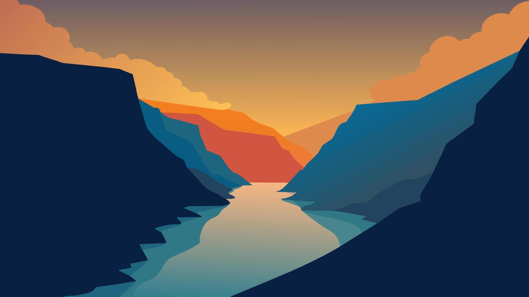 Splendid summer sunset of Sunnylvsfjorden fjord canyon Geiranger village location Aerial evening view of famous Seven Sisters waterfalls. Beauty of nature concept background vector