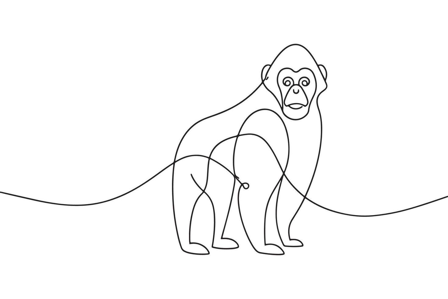 Gorilla Continuous line art illustration on white background. vector
