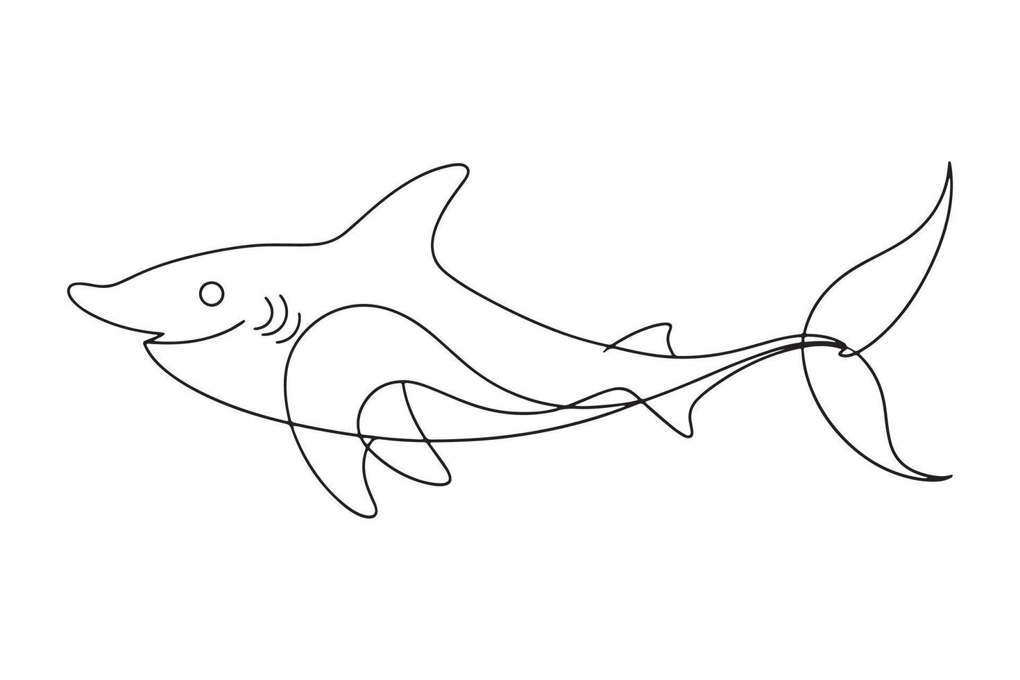 Hammerhead shark Continuous line art illustration on white background. vector
