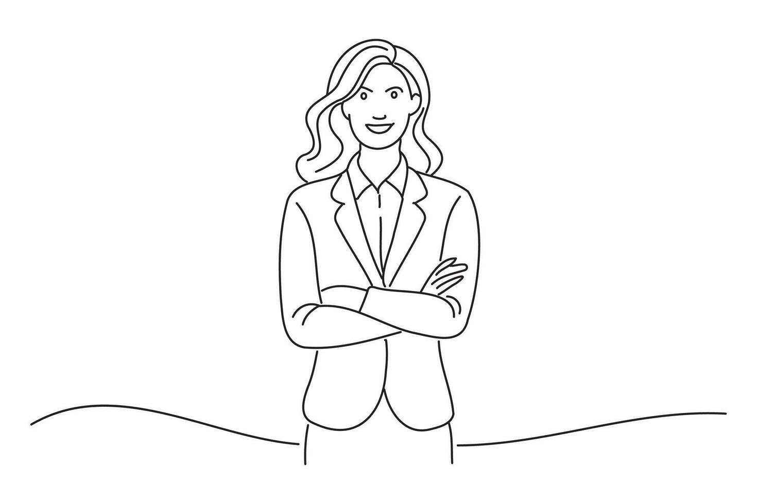 Businesswoman smiling gleefully, feeling happy, satisfied and relaxed, with crossed arms. Hand drawn style design illustrations vector