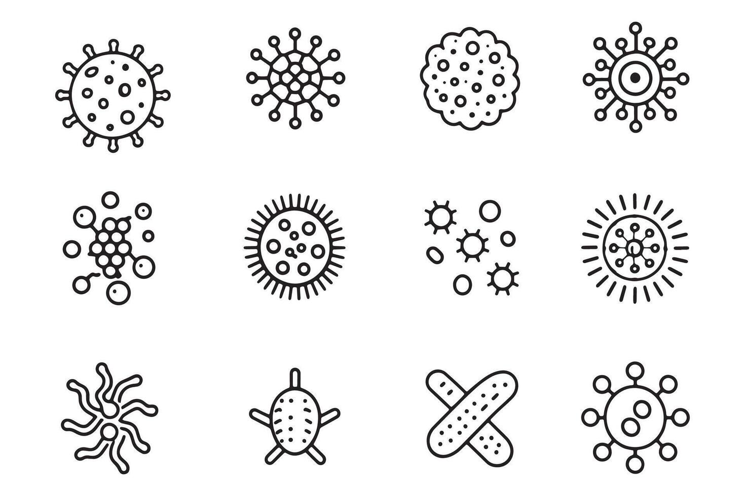 microbes related icons set isolated on white background flat illustration. vector