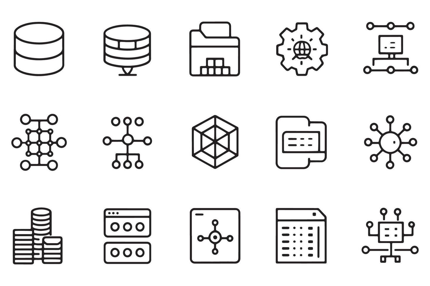 Data structure related icons set isolated on white background flat illustration. vector