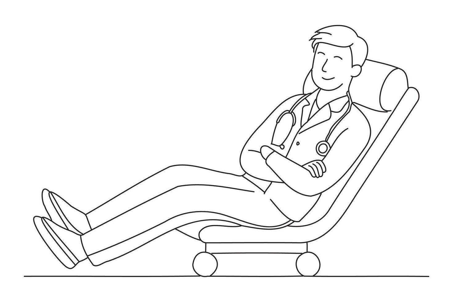 medical person relax on chair, continuous line draw design graphic illustration vector