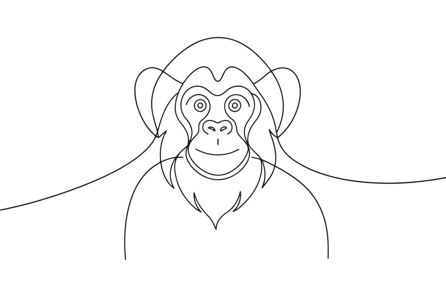 Orangutan Continuous line art illustration on white background. vector